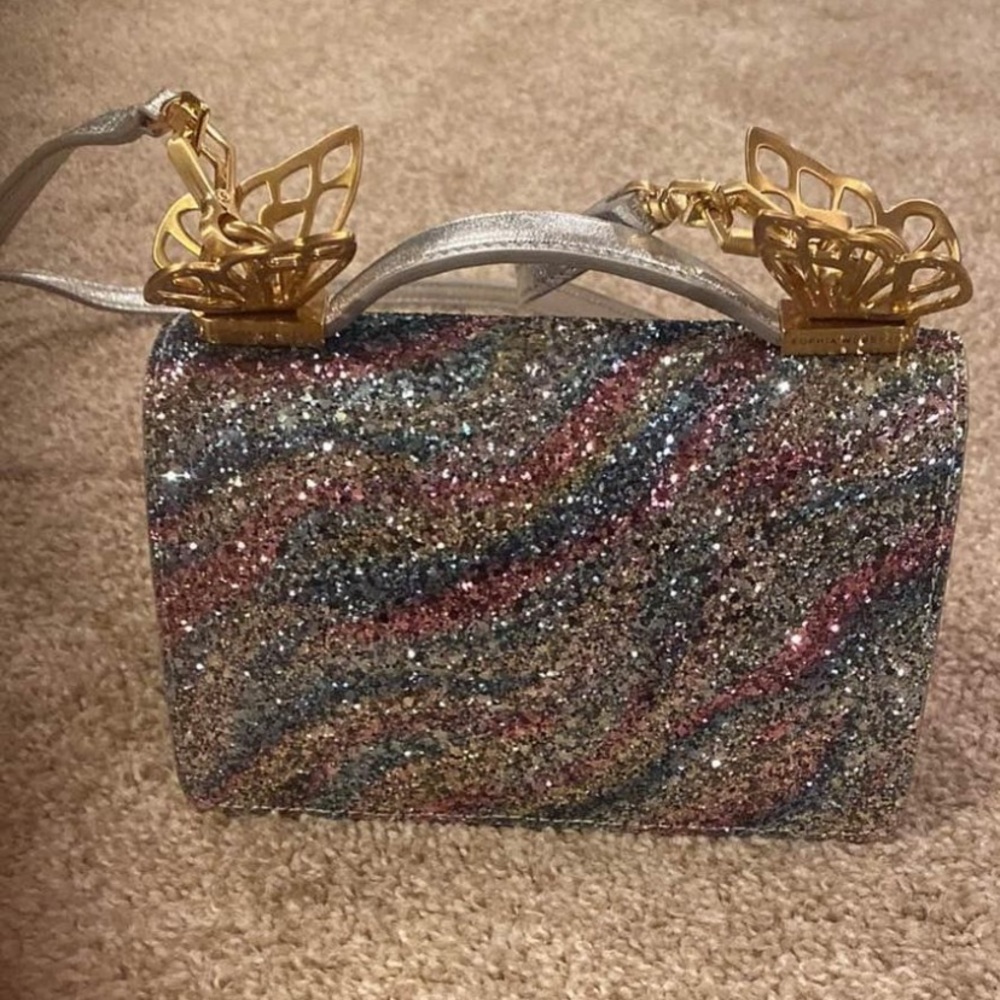 Sophia, Webster, long strap, multicolor with butterflies on each side, New